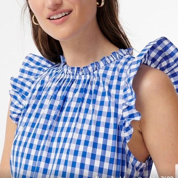 NWT J. Crew Tiered Ruffle-sleeve gingham dress XS SM Tall. - Picture 4 of 10